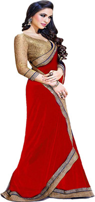

Sanju Sarees Solid Bollywood Georgette Saree(Red)
