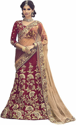 

Vishal Embroidered Bollywood Net Saree(Maroon, Beige), Beige;maroon