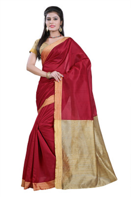

Vastrakala Solid Banarasi Cotton, Silk Saree(Maroon)