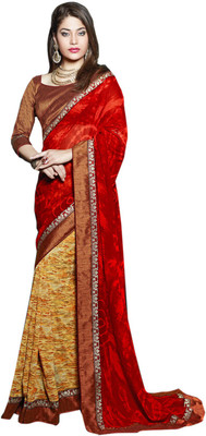 

Vandv Shop Printed Fashion Handloom Georgette Saree(Red), Red;yellow