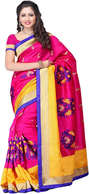 Meghdoot Solid Fashion Silk Saree(Pink)