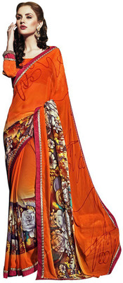 

Desi Butik Printed Fashion Georgette Saree(Orange)