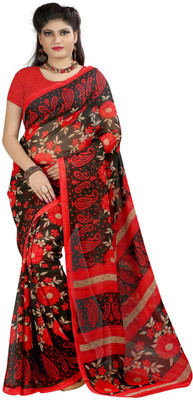 

Ishin Printed Fashion Georgette Saree(Red), Red & black