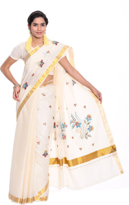 

Darps Self Design Balarampuram Cotton Saree(Multicolor), Cream
