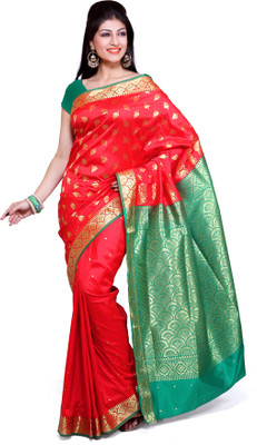 

Ishin Printed Mysore Art Silk Saree(Red, Green)