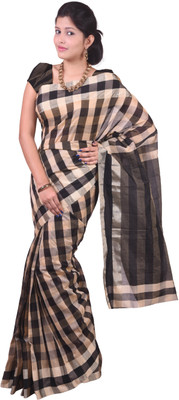 

Mimosa Checkered Kanjivaram Handloom Cotton Saree(Black