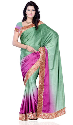 

JTInternational Self Design Fashion Jacquard Saree(Green, Purple), Hena green;purple