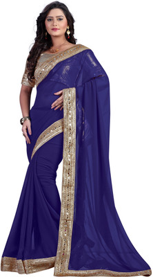 

Chirag Sarees Solid Fashion Georgette Saree(Dark Blue)