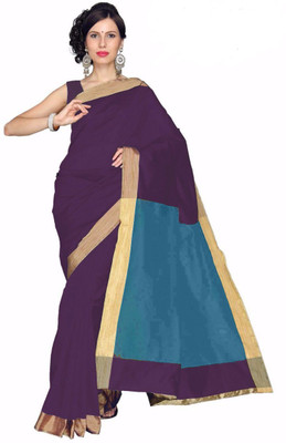 

Asha Fashion Solid Fashion Cotton Saree(Purple), Purple;sky blue