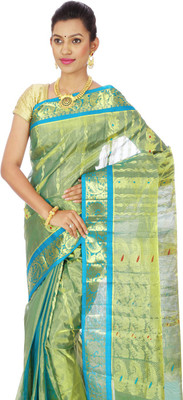 

Mahaveersilkcreations Woven Kanjivaram Handloom Tissue Saree(Light Blue), Skyblue