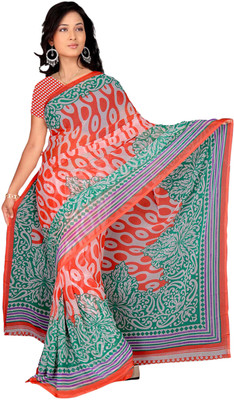 

Parisha Self Design, Printed Fashion Chiffon Saree(Orange, Multicolor), Multicolor;orange