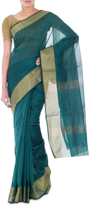 

Paradise Fashion Solid Chanderi Handloom Georgette Saree(Green)