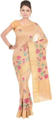 

Kdc Sarees Embroidered Banarasi Handloom Cotton Saree(Gold), Tussar