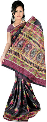 

Khoobee Printed Fashion Tussar Silk Saree(Black)