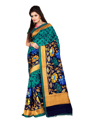 

AJS Floral Print Fashion Art Silk Saree(Green, Multicolor