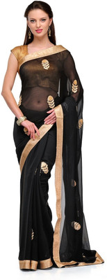 

Cenizas Solid, Self Design Fashion Chiffon Saree(Black)