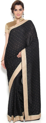 

Soch Self Design Fashion Crepe Saree(Black)