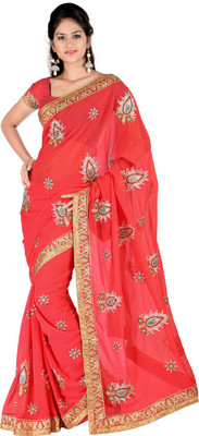 

Desi Butik Embroidered Fashion Art Silk Saree(Orange, Gold), Gold;orange
