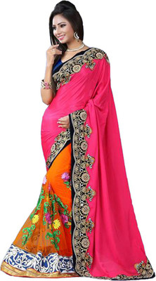 

Nine Sister Embroidered Fashion Pure Chiffon Saree(Pink), Multicolor