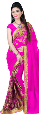 

Lovely Look Embroidered Daily Wear Georgette Saree(Pink), Dark pink