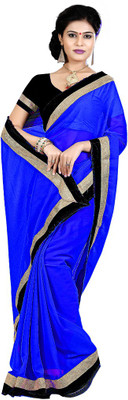 

Indian Wear Online Plain Fashion Chiffon Saree(Blue)
