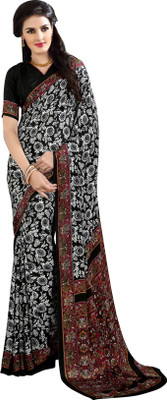 

Jiya Self Design, Printed Fashion Crepe Saree(Black, White)