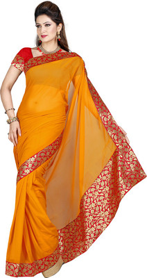 

Ishin Embroidered Fashion Chiffon Saree(Orange), Rust