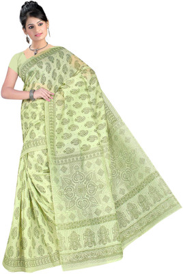 

revathi textiles Printed Gadwal Cotton Saree(Green)