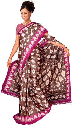 

Khoobee Self Design, Printed Fashion Silk Saree(Brown, Pink)