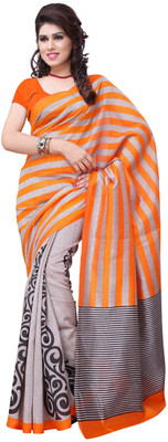 

JTInternational Solid Fashion Handloom Art Silk Saree(Multicolor), Grey;orange