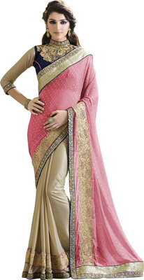 

Saara Embroidered Fashion Georgette Saree(Pink, Beige), Beige;pink