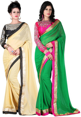 

onlinefayda Embroidered Daily Wear Chiffon Saree(Pack of 2, Green)