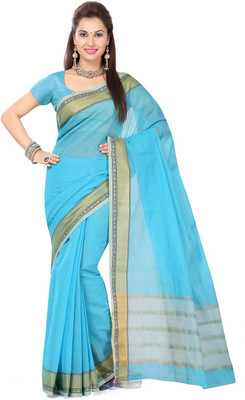 

Ishin Woven Fashion Cotton Saree(Blue), Blue & golden