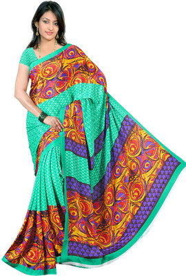 

Khushali Self Design, Printed Fashion Chiffon Saree(Green, Multicolor)