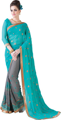 

Parisha Embroidered Fashion Georgette Saree(Blue, Grey)