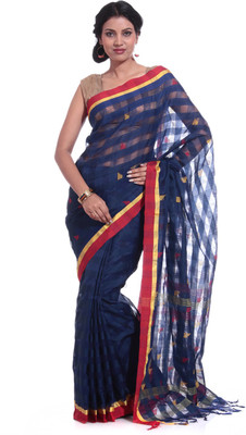 

Adaab Checkered Daily Wear Handloom Silk Saree(Blue)