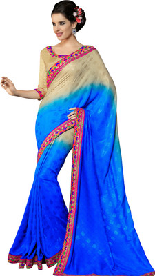 

Saara Self Design, Solid Fashion Georgette Saree(Blue, Beige), Blue & cream