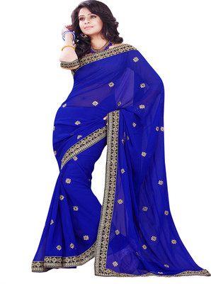 

Sourbh Sarees Self Design Fashion Synthetic Georgette Saree(Blue)