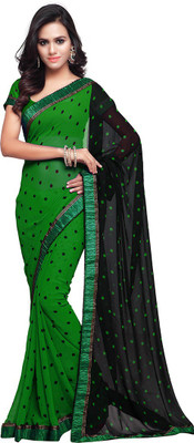 Mirchi Fashion Polka Print Fashion Georgette Saree(Green