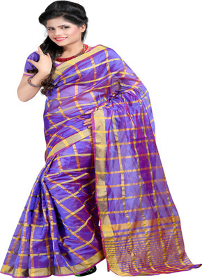 

Sanju Sarees Solid Meghalaya Silk Saree(Blue), Gold color