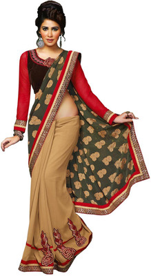 

Parisha Embroidered Daily Wear Georgette, Jacquard Saree(Green, Beige)
