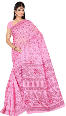 

revathi textiles Printed Gadwal Cotton Saree(Pink)