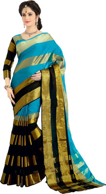 

Ishin Solid Fashion Cotton Saree(Gold), Golden & blue