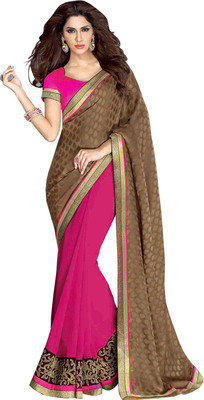 

V And V Shop Embroidered Fashion Handloom Georgette Saree(Brown), Brown;pink