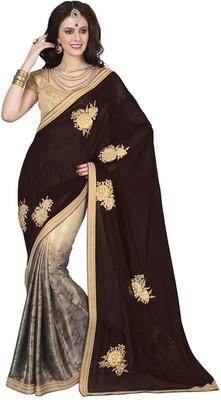

Ishin Embroidered Fashion Chiffon Saree(Brown)