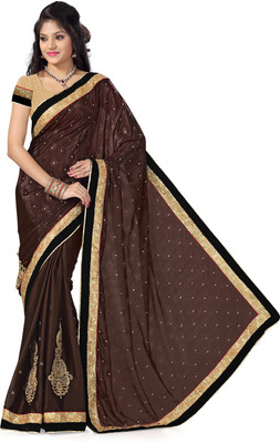 

Ishin Embroidered Fashion Satin Saree(Brown)