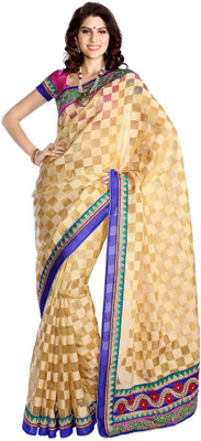 

Soch Checkered Fashion Cotton Saree(Gold)