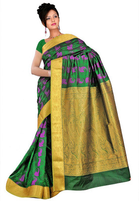 

Lovely Look Printed Daily Wear Art Silk Saree(Green, Yellow), Green & gold