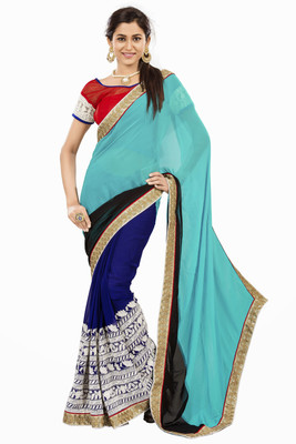 

Khushali Self Design, Embroidered Fashion Georgette Saree(Multicolor), Black;blue;light blue;white