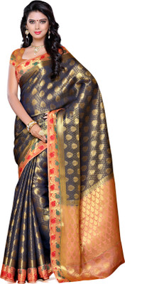 MIMOSA Woven Kanjivaram Art Silk Saree(Dark Blue)